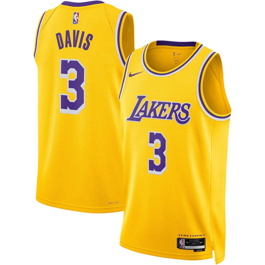 Men Los Angeles Lakers #3 Anthony Davis Nike Gold Icon Edition 2022-23 Swingman NBA Jersey